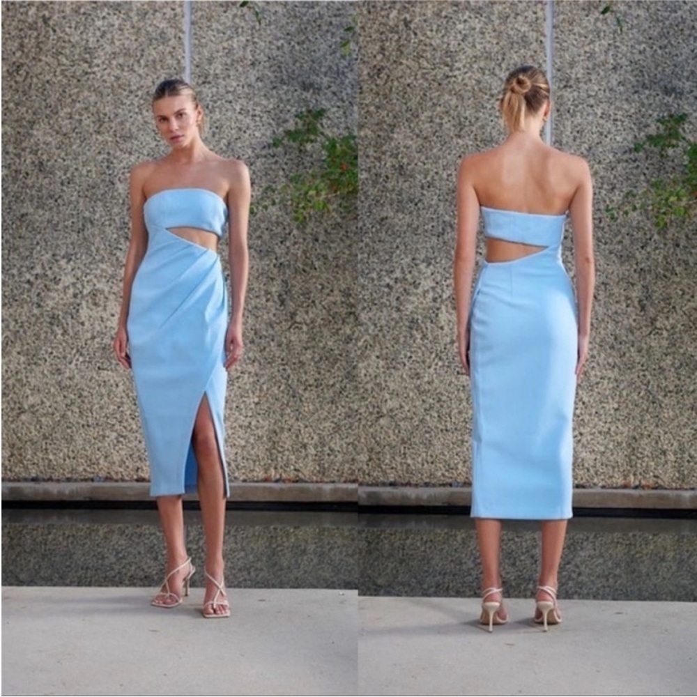 MISHA Blue Medora Strapless Cut Out Dress 10